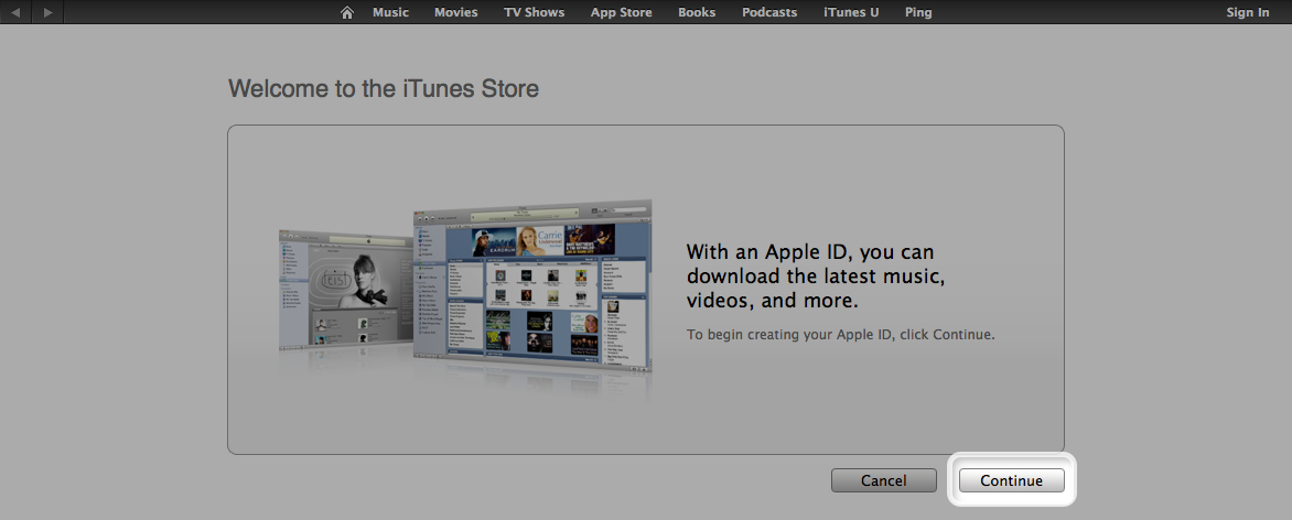 welcome to the iTunes Store screen