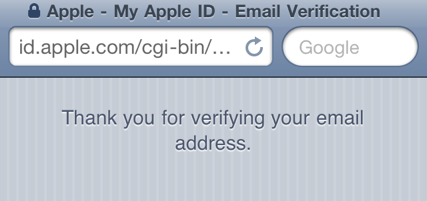 thank you verification screen