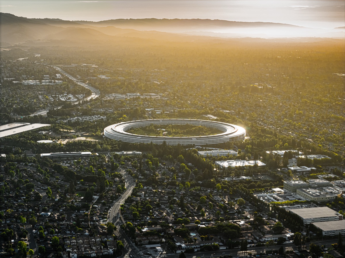Aerial view of Apple Park, Apple's circular Cupertino headquarters, illustrating Apple's large reported 2026 product pipeline