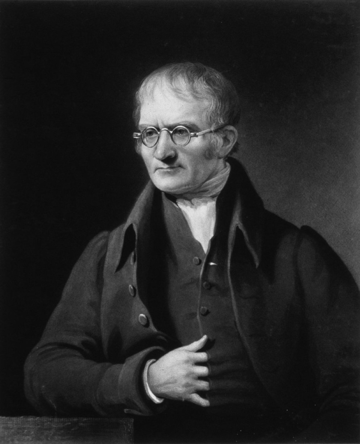 Portrait of John Dalton (1766-1844), the English chemist whose 1808 atomic theory became the foundation of modern chemistry (Charles Turner mezzotint, public domain)