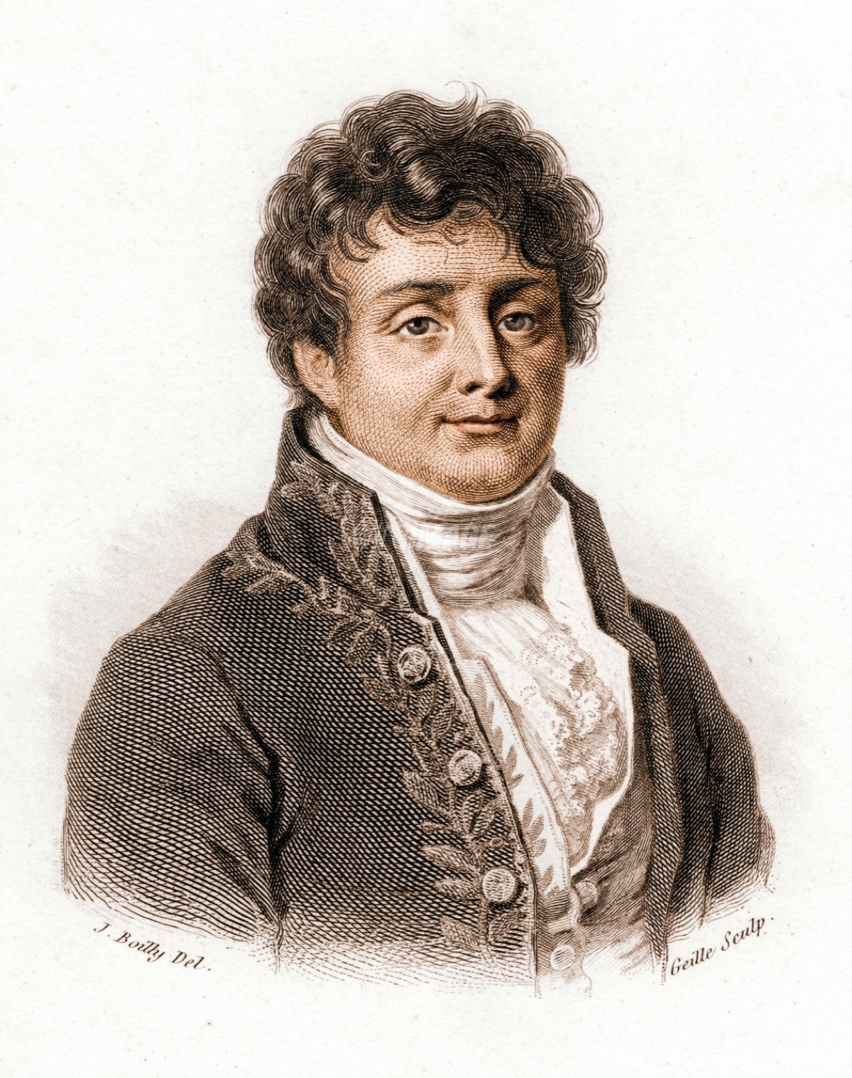 Engraved portrait of Jean-Baptiste Joseph Fourier (1768-1830), the French mathematician and physicist whose 1822 Analytical Theory of Heat introduced Fourier analysis - the mathematics behind modern signal processing, audio and image compression, wireless and MRI. Drawing by Julien-Leopold Boilly; public domain, via Wikimedia Commons.