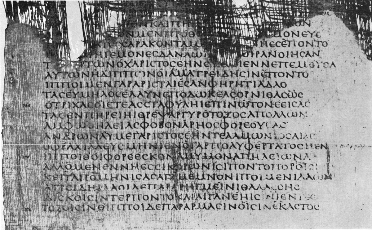 The Hawara Homer: a second-century AD papyrus of Homer's Iliad, Book II, found beneath the head of a mummified woman in Egypt - a representative example of an ancient Iliad papyrus from an Egyptian burial, not the Oxyrhynchus fragment described in this article.