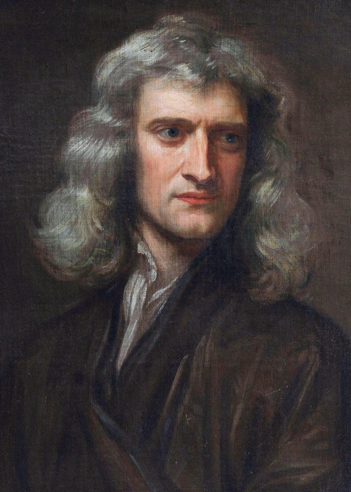 Portrait of Sir Isaac Newton (1642-1727) after Sir Godfrey Kneller's 1689 painting, made two years after he published the Principia. Public domain, via Wikimedia Commons.