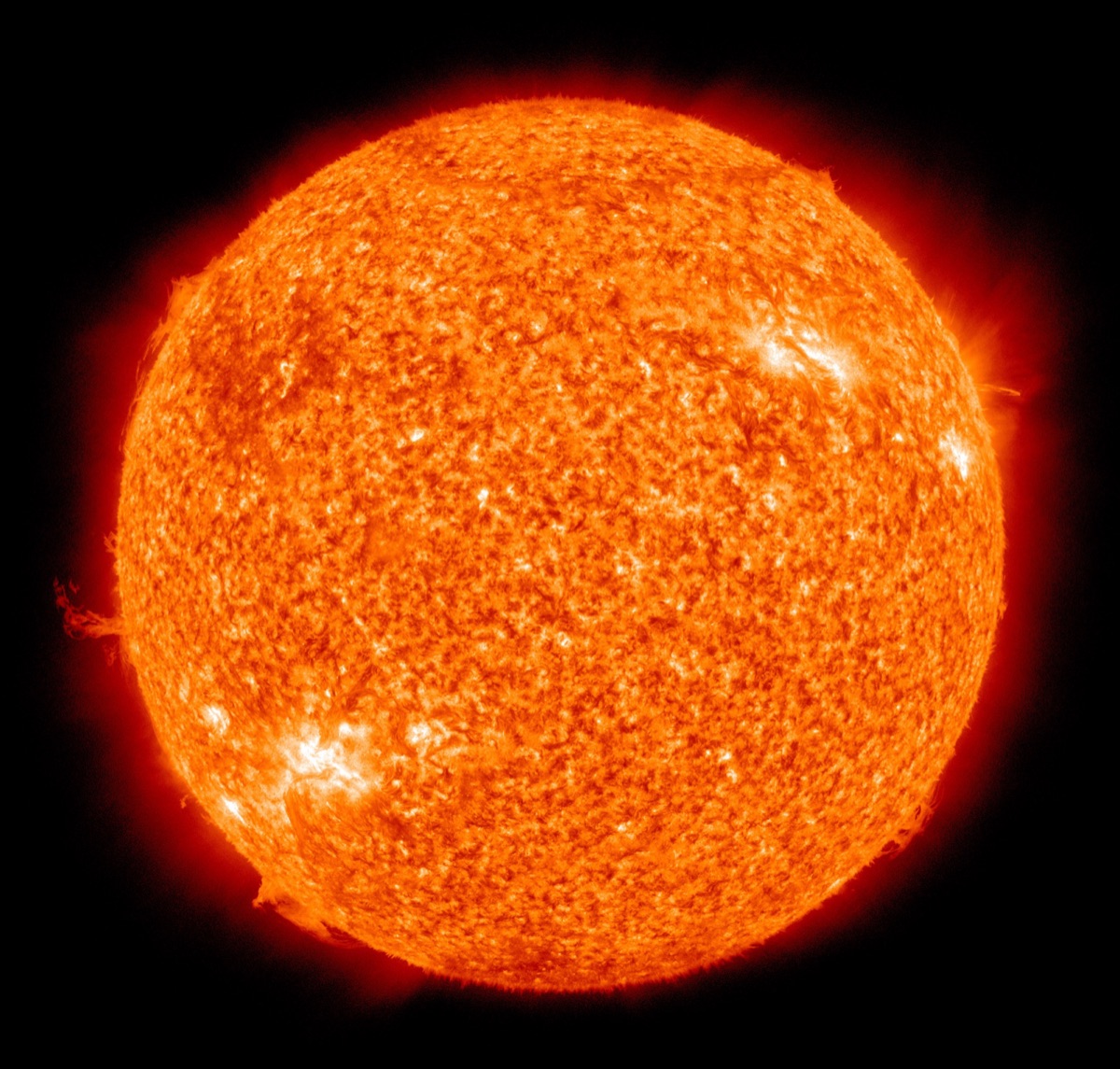 A full-disk image of the Sun captured by NASA's Solar Dynamics Observatory, showing the glowing, textured solar atmosphere in ultraviolet light - illustrating solar activity and space weather.